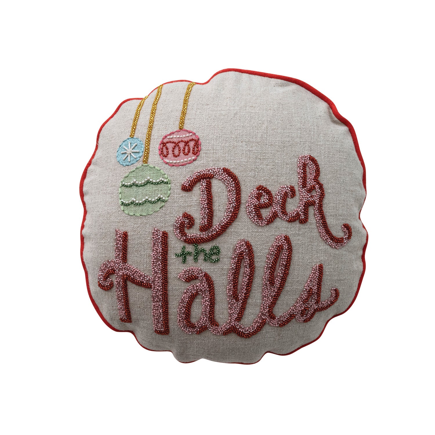 16" Round "Deck The Halls" Linen Pillow