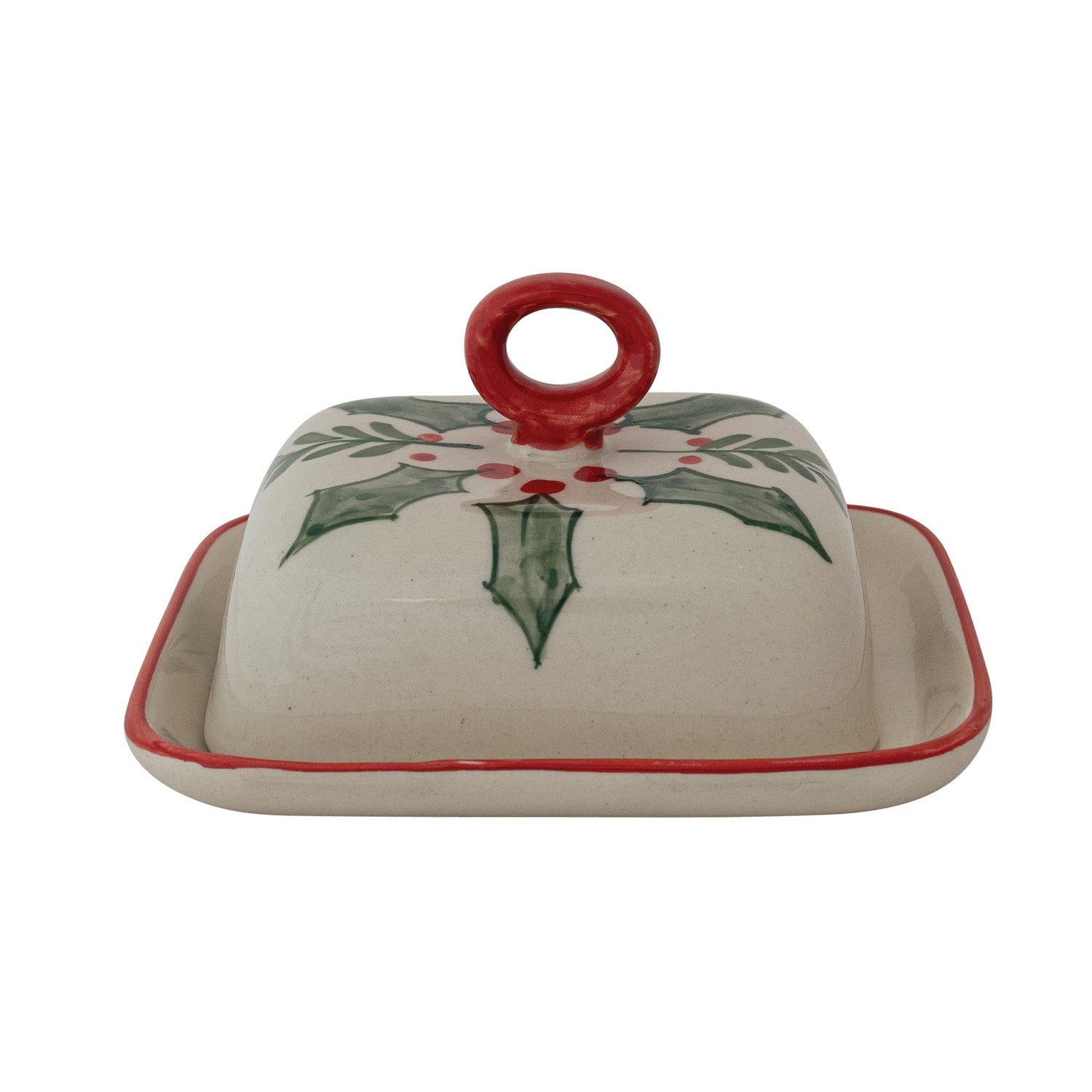 Hand-Painted Holiday Botanical Butter Dish