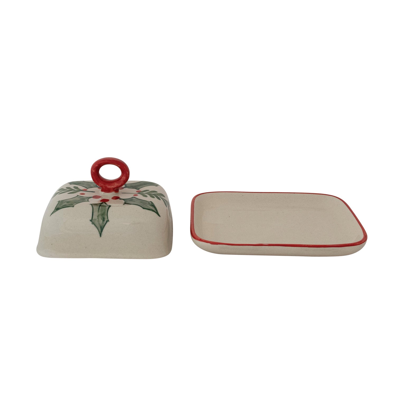 Hand-Painted Holiday Botanical Butter Dish