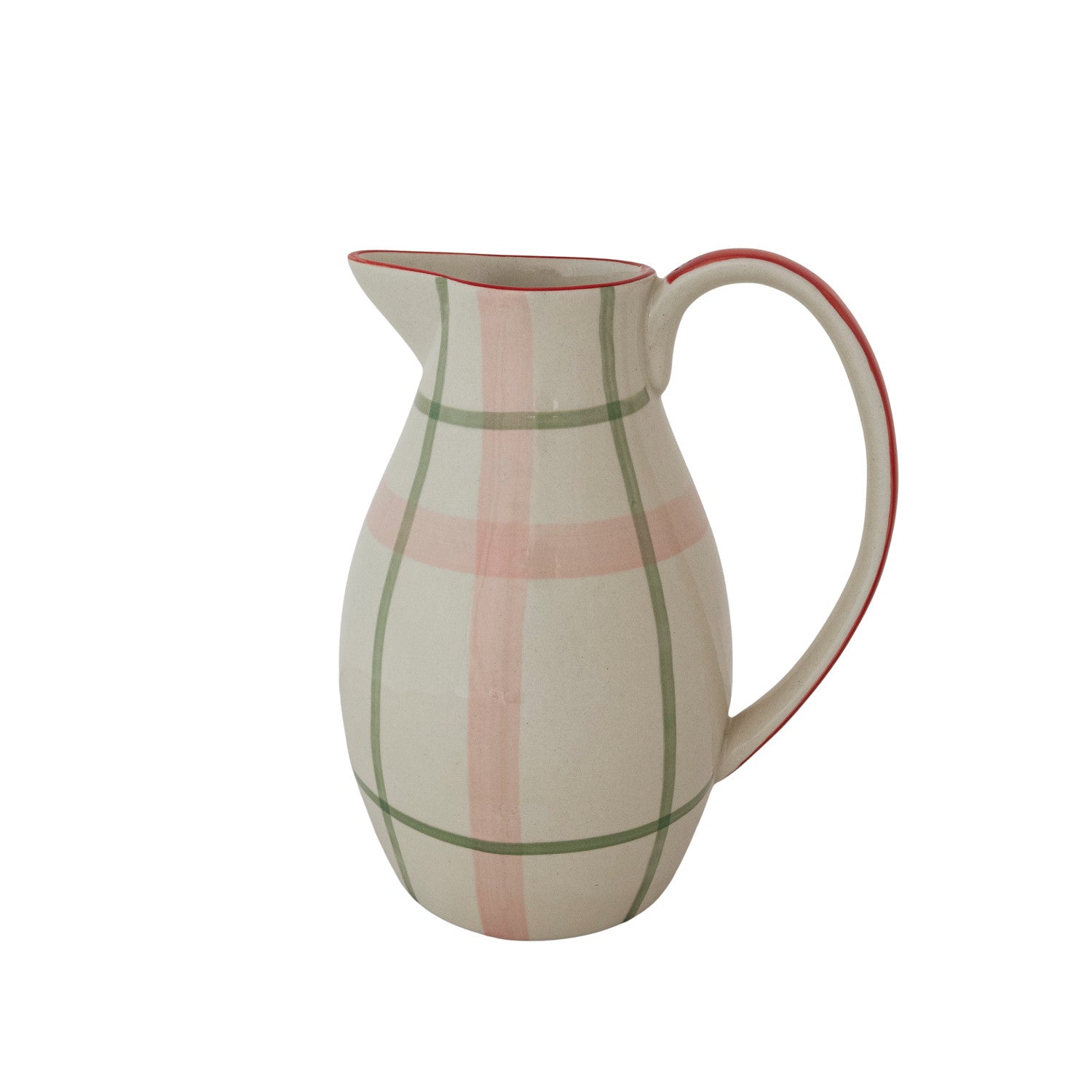 2.5-Quart Hand-Painted Plaid Stoneware Pitcher