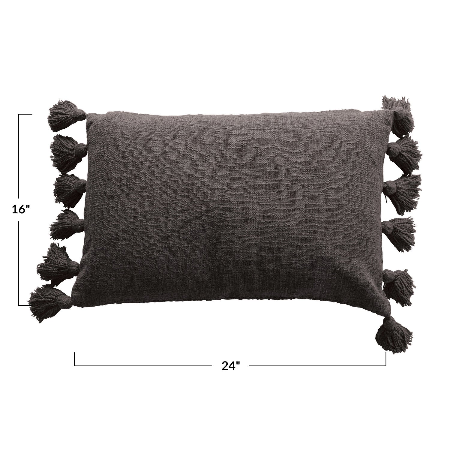 Grey Cotton Tassel Lumbar Pillow