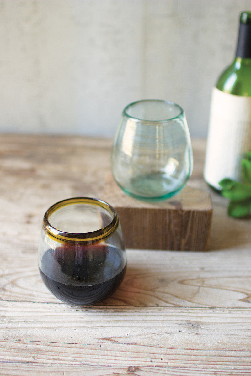 Stemless wine glass w/amber rim